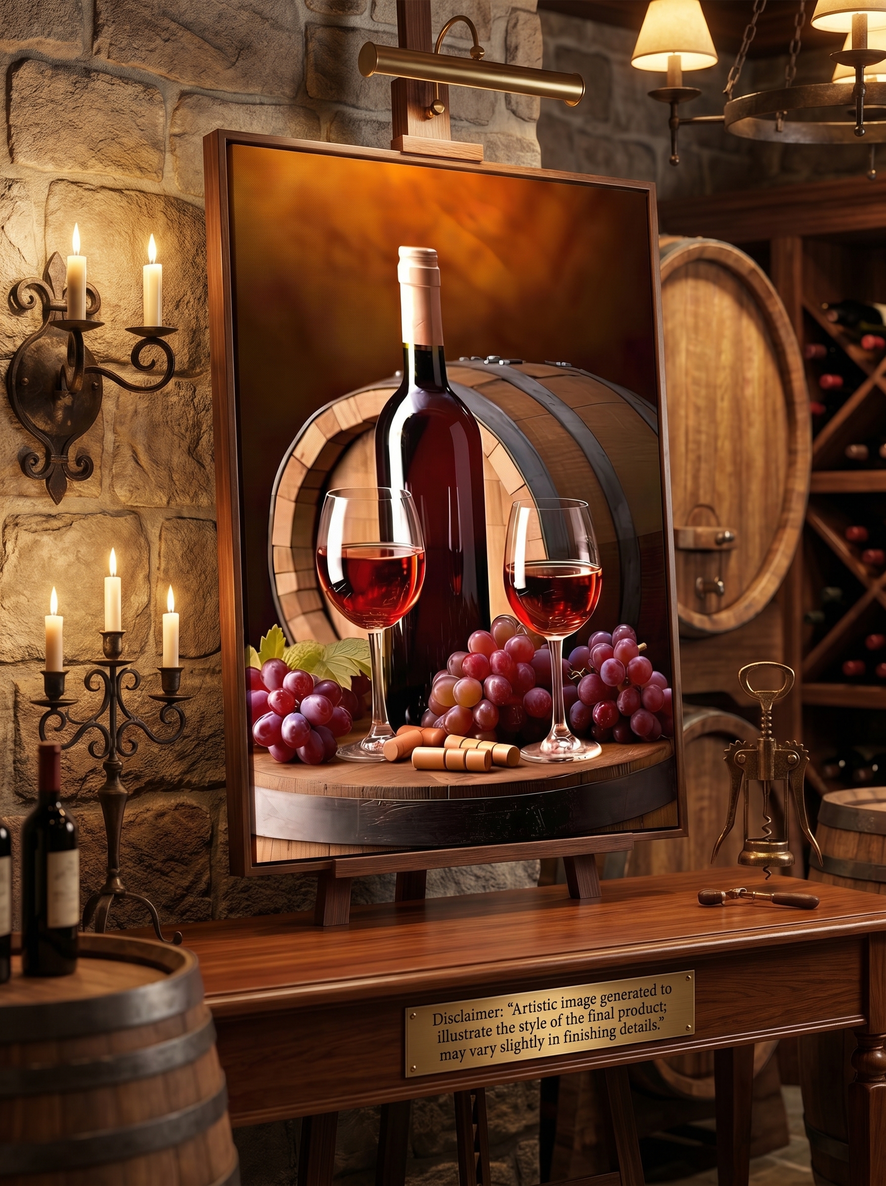 Lienzo Vintage con Uvas y Vino Tinto