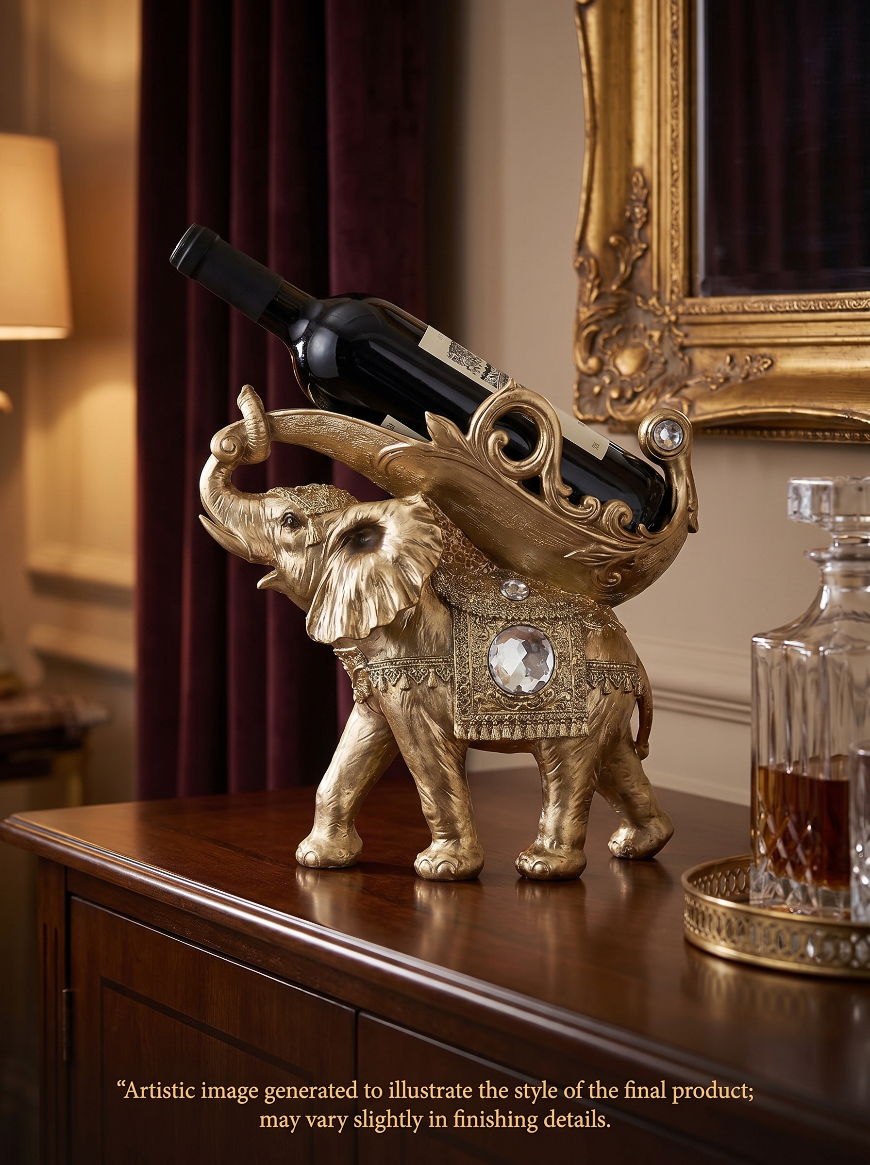 Soporte Decorativo para Vino con Elefante Tailandés