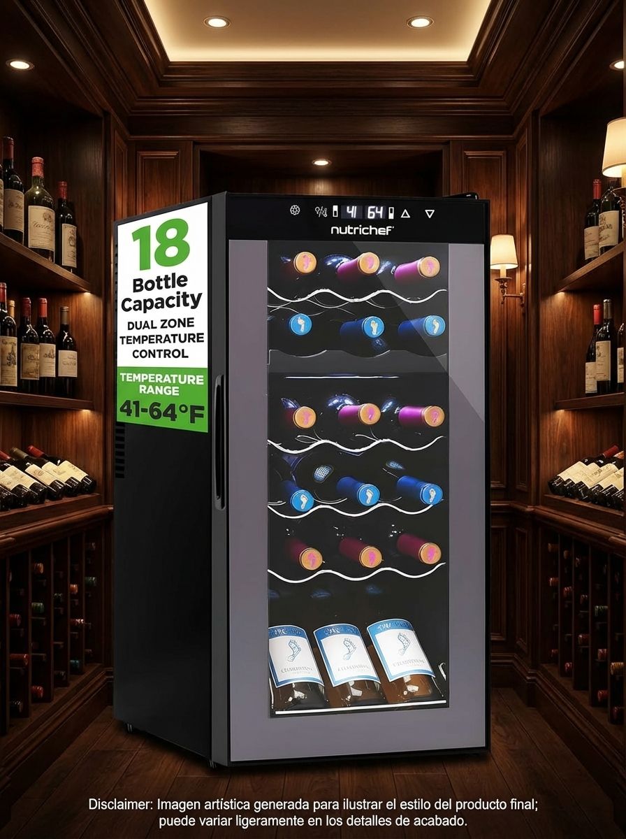 NutriChef Refrigerador de vino de 18 botellas