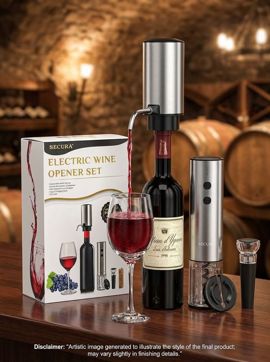 Secura Rechargeable Electric Wine Opener Set 4-in-1